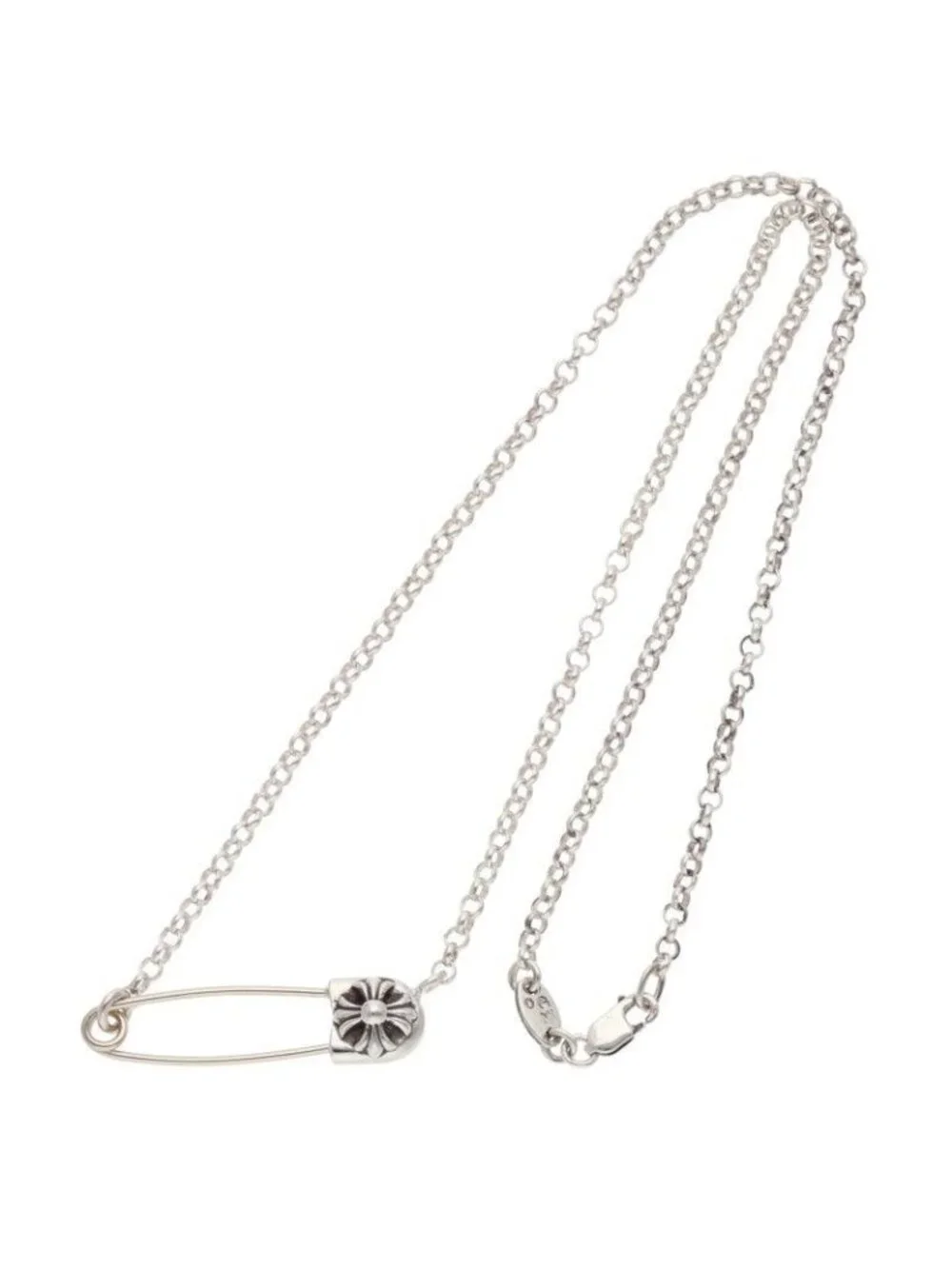 Chrome Hearts Safety Pin Roll Chain Silver Necklace